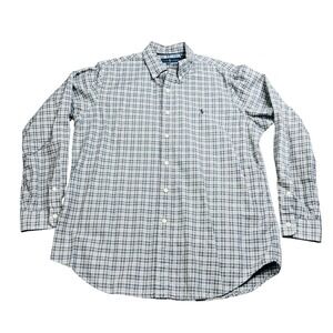 Ralph Lauren Mens Large Classic Fit Plaid Button Down Shirt Long Sleeve Blue